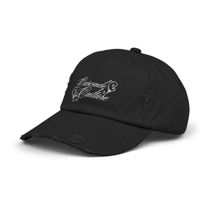 Distressed Embroidered Cap — "Cascade Culture" Script Logo